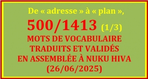 LISTE DES 500/1413 MOTS TRADUITS ET VALID&Eacute;S &Agrave; NUKU HIVA (26/06/2025) - 1/3 &ndash; De &laquo; adresse &raquo; &agrave; &laquo; plan &raquo;