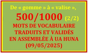 LISTE DES 500/1000 MOTS TRADUITS ET VALID&Eacute;S &Agrave; UA HUNA (09/05/2025) - 2/2 &ndash; De &laquo; gomme &raquo; &agrave; &laquo; valise &raquo;